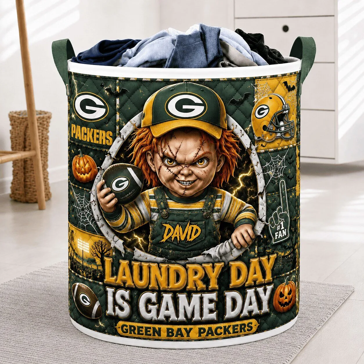Green Bay Packers Chucky Laundry Day Is Game Day Personalized Laundry Basket