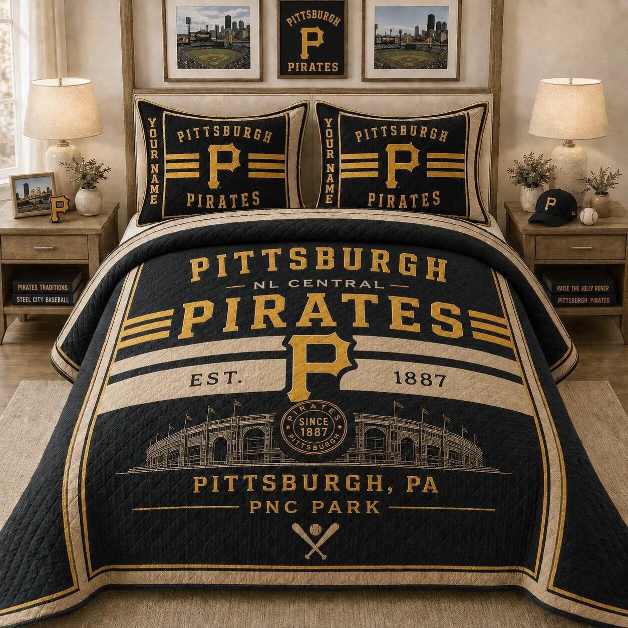Pittsburgh Pirates Major League Baseball Vintage Bedding Set with Personalized Pillowcases