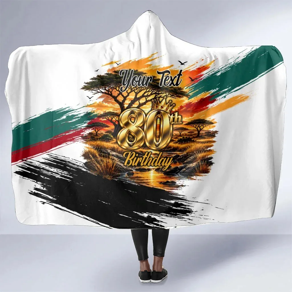Home 17 Personalized 80th Birthday African Safari Sunset Landscape Hooded Blanket