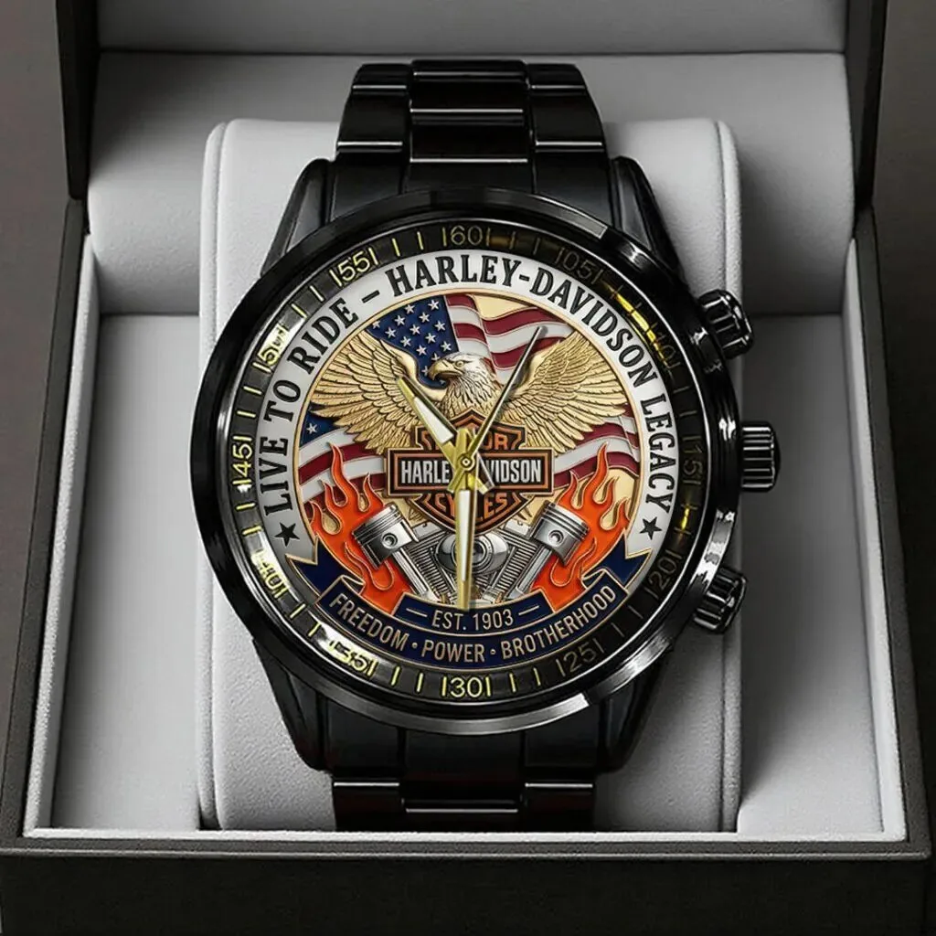 Harley-Davidson Live To Ride Freedom Power Brotherhood Stainless Steel Watch