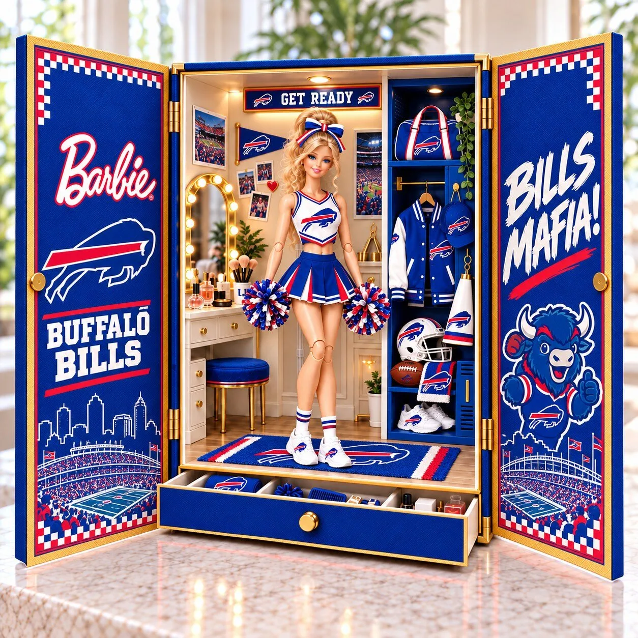 Barbie Buffalo Bills NFL Football Cheerleader Doll and Wardrobe Playset