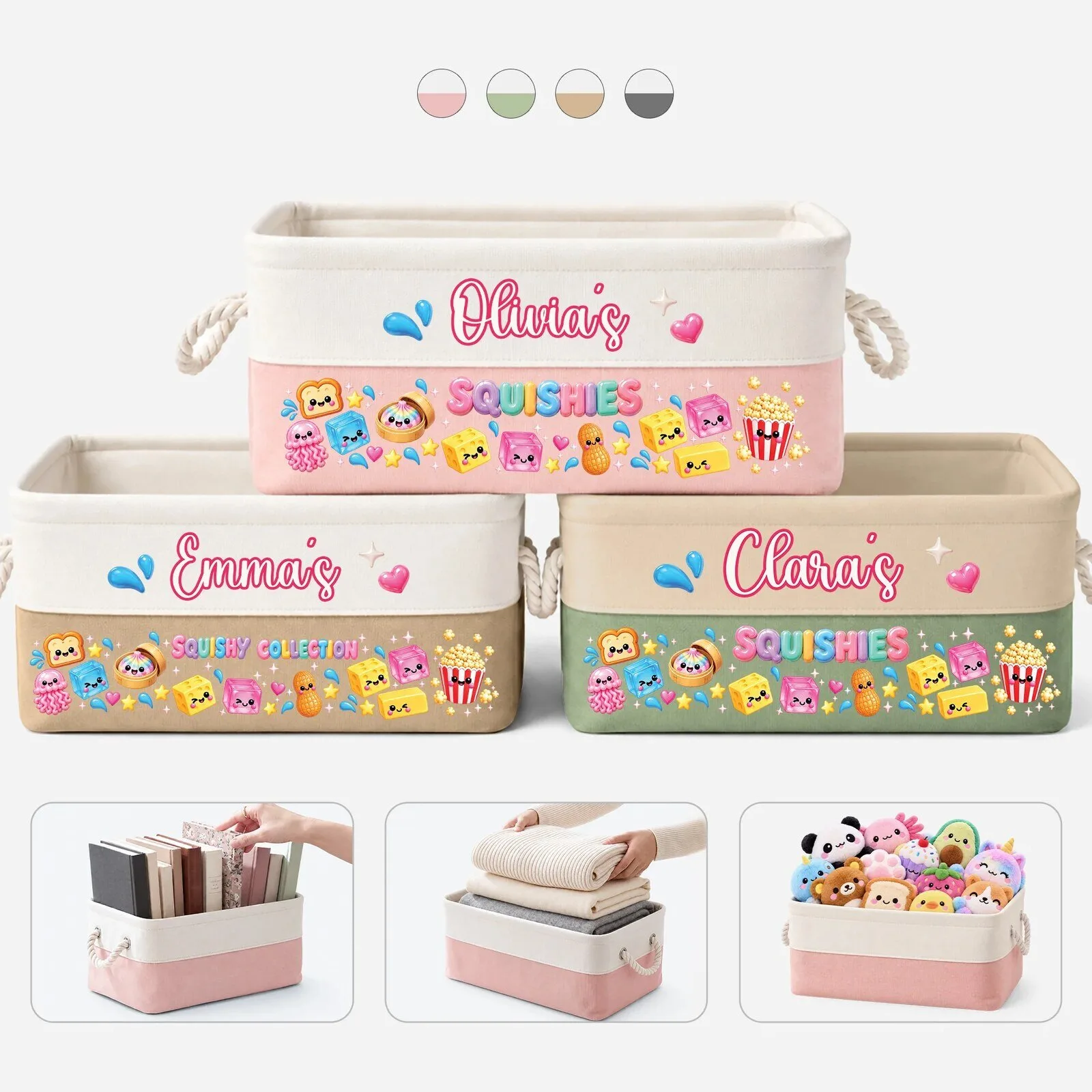 Personalized Squishy Toy Storage Basket with Name - Custom Kids Gift