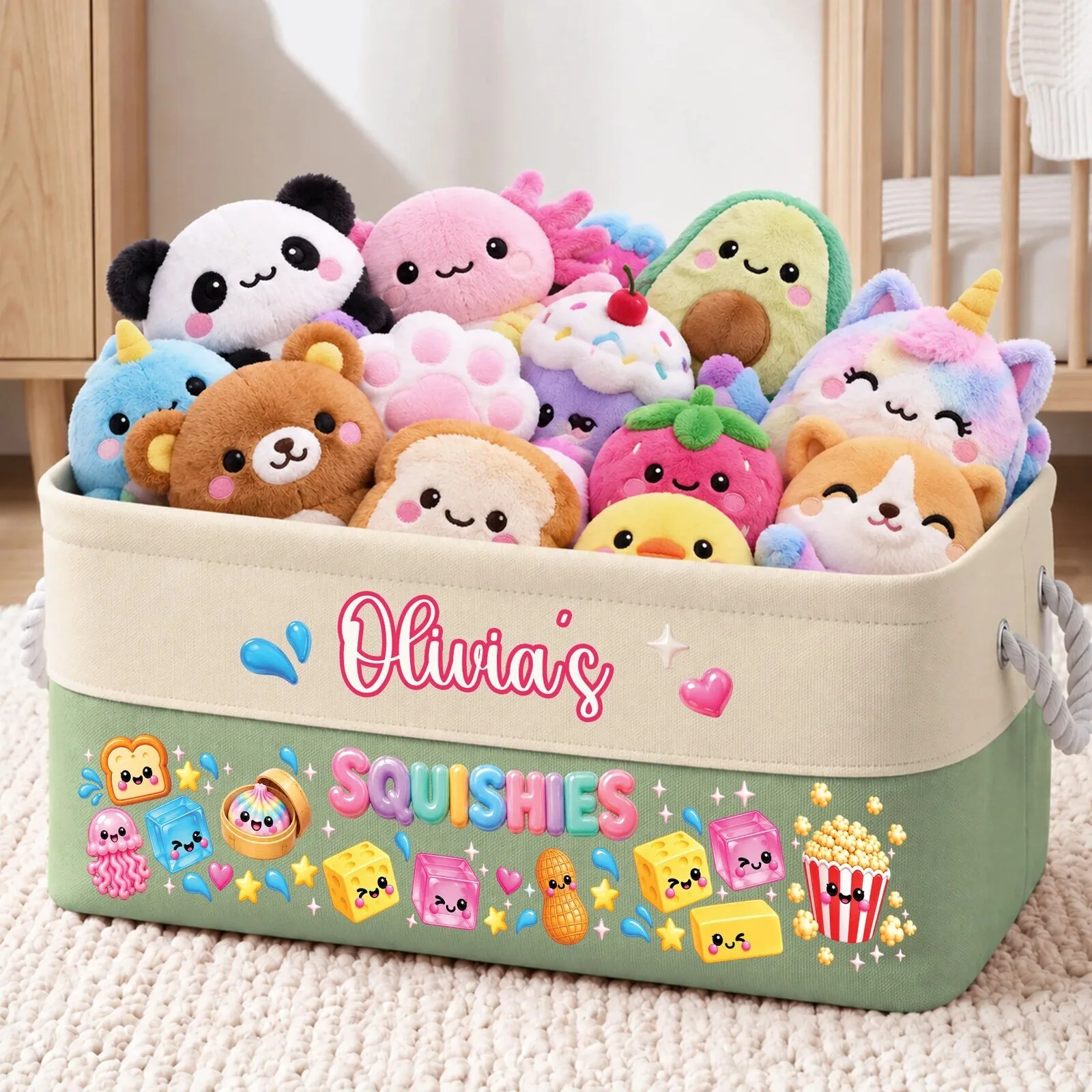 Personalized Squishy Toy Storage Basket with Name - Custom Kids Gift