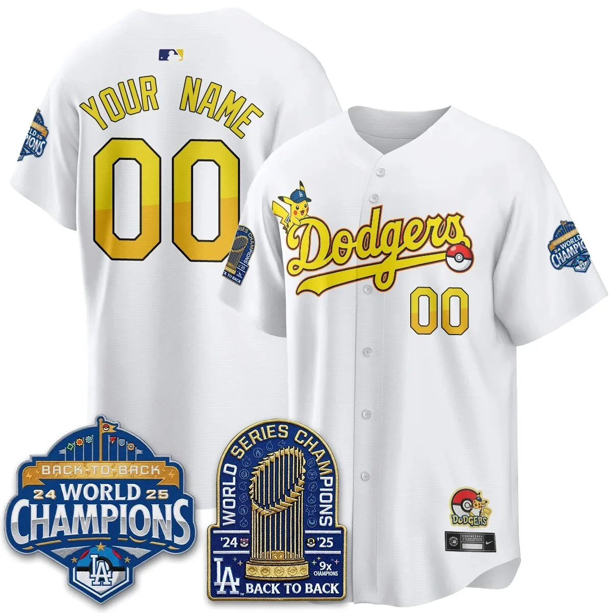 Los Angeles Dodgers Pikachu Pokemon Custom World Series Champions Baseball Jersey