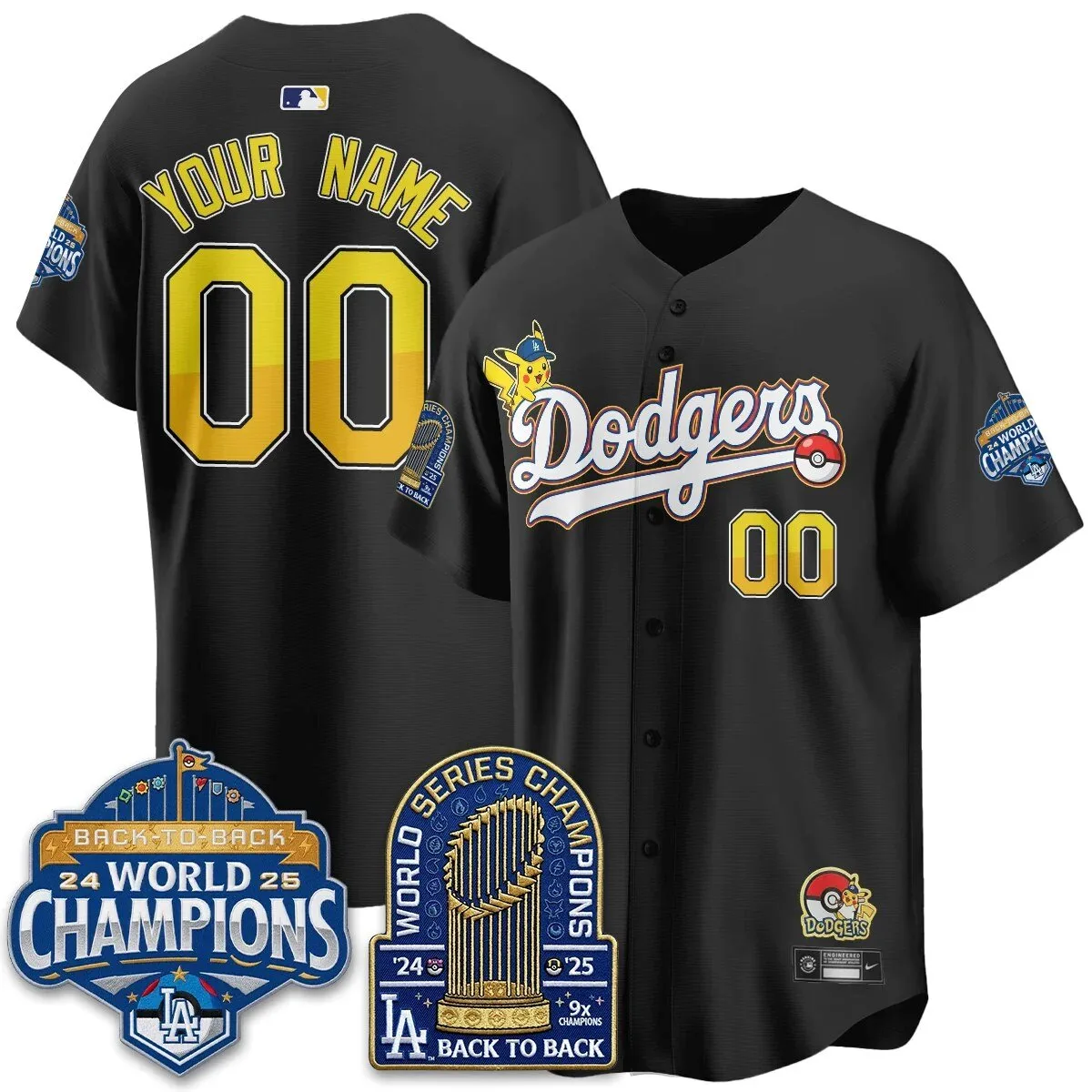Los Angeles Dodgers Pikachu Pokemon Custom World Series Champions Baseball Jersey
