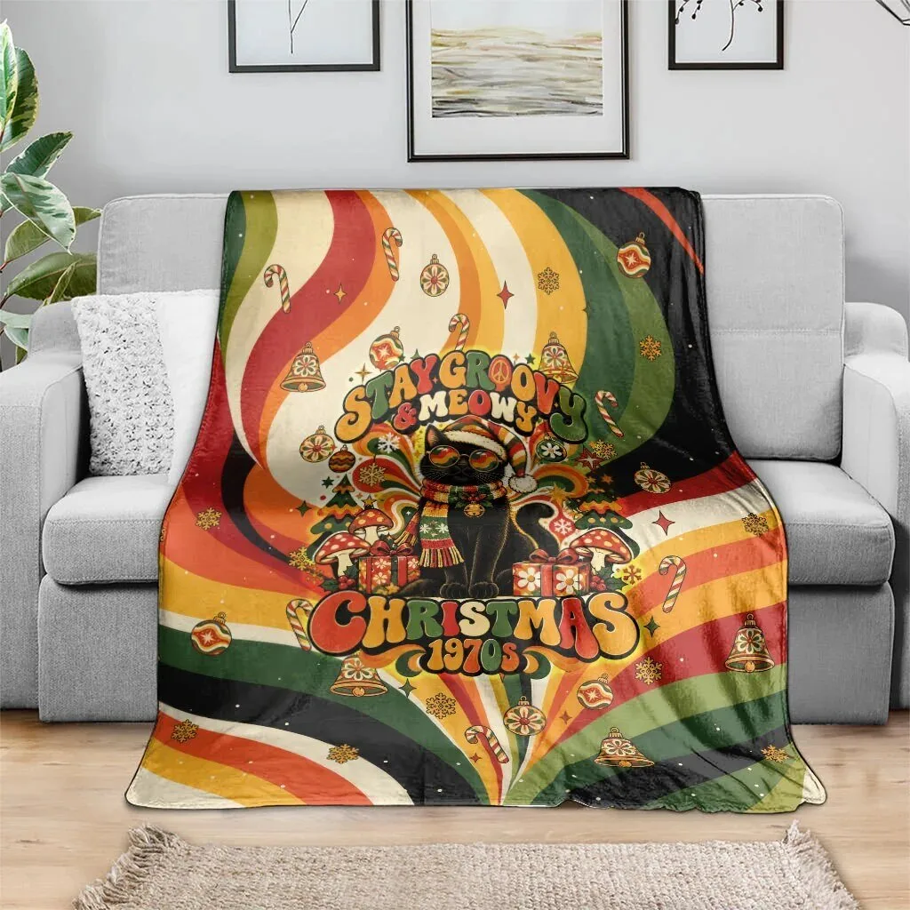 Groovy Christmas Black Cat Vintage 1970s Retro Holiday Waves Pattern Blanket 8 Groovy Christmas Black Cat Vintage 1970s Retro Holiday Waves Pattern Blanket