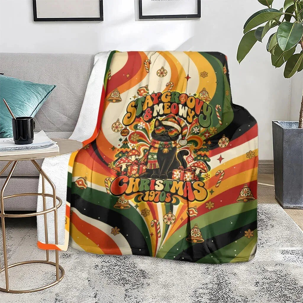 Groovy Christmas Black Cat Vintage 1970s Retro Holiday Waves Pattern Blanket 10 Groovy Christmas Black Cat Vintage 1970s Retro Holiday Waves Pattern Blanket