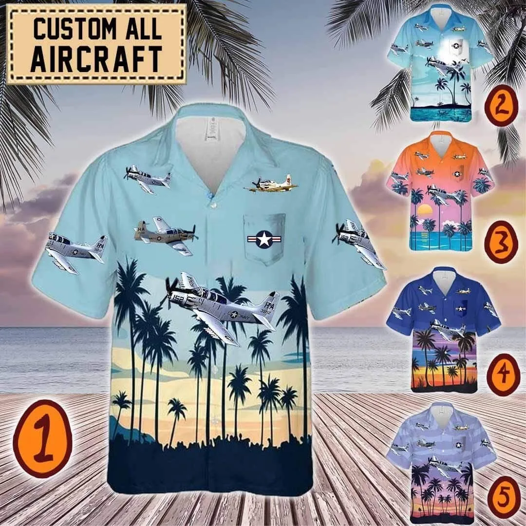 EA-1E Skyraider Aircraft Tropical Palm Tree Hawaiian Shirt