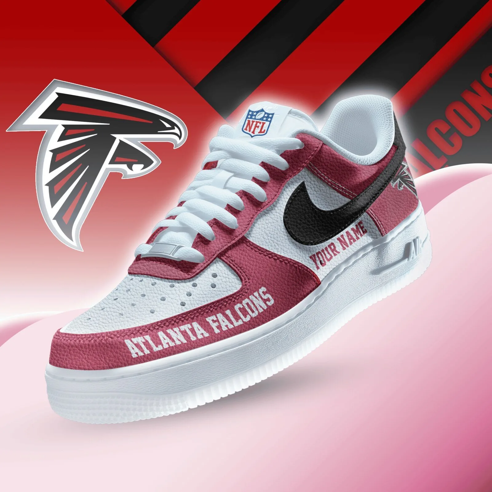 Atlanta Falcons Custom Name Red and White Nike Air Force 1 Shoes