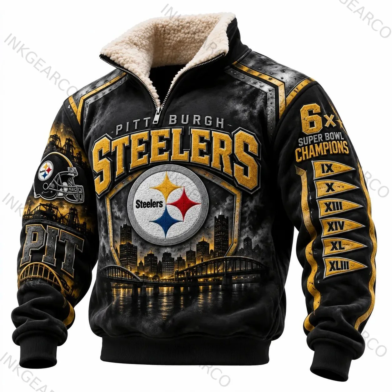 Pittsburgh Steelers Super Bowl Champions Quarter-Zip Fleece-Lined Sweatshirt