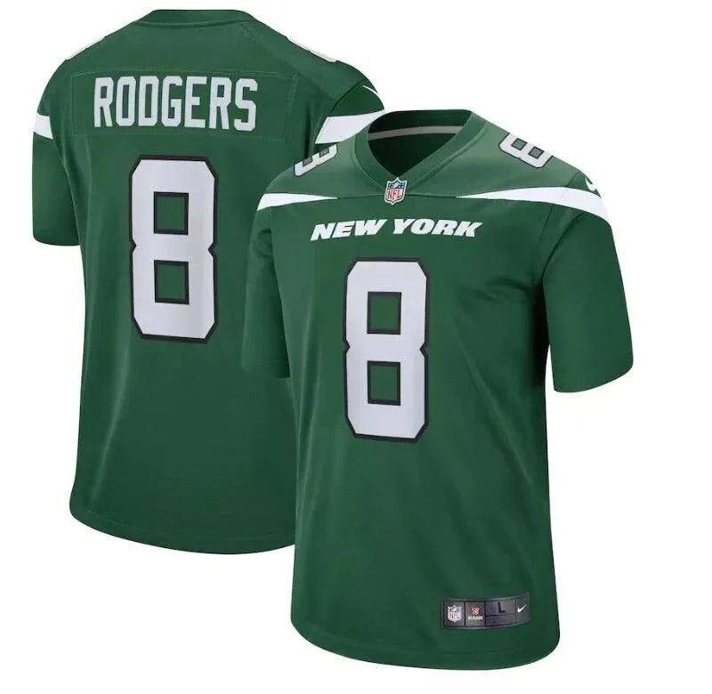 New York Jets Aaron Rodgers Green Football Jersey