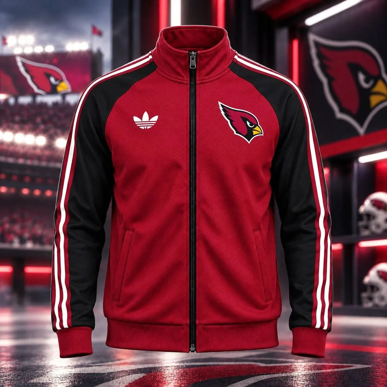 Arizona Cardinals Football Team Red and Black Striped Full-Zip Track Jacket