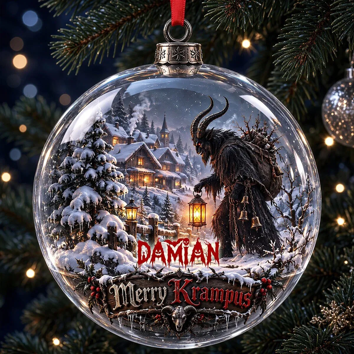 Krampus Night Personalized Christmas Tree Holiday Ornament