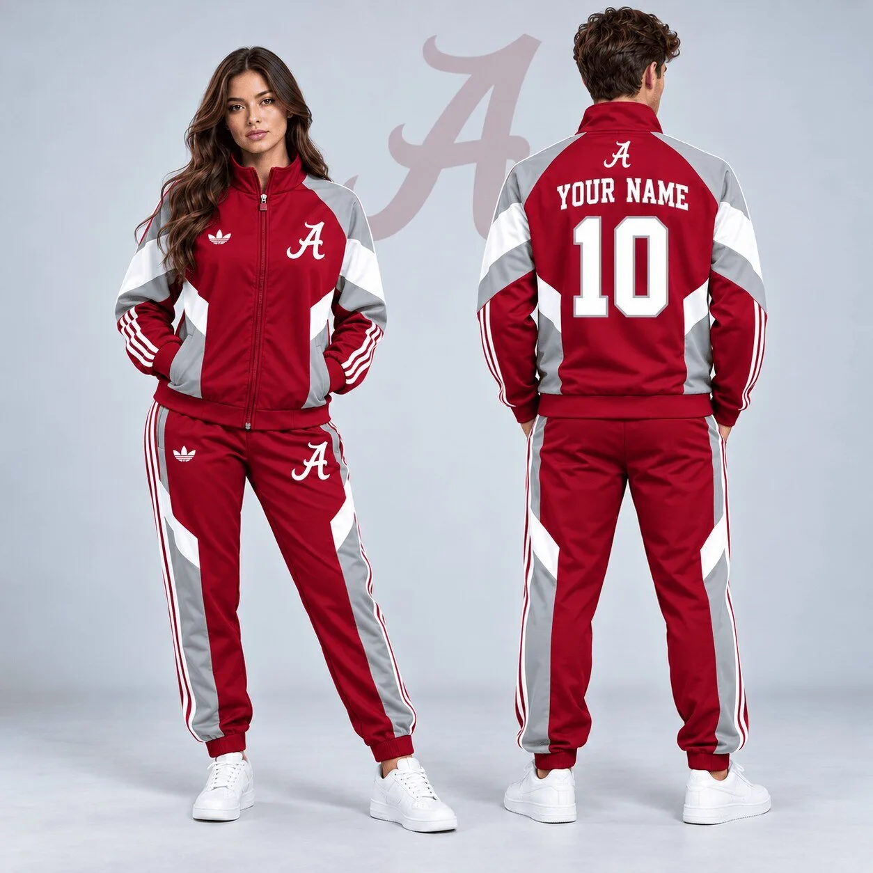 Alabama Crimson Tide Personalized Retro Colorblock Full Zip Tracksuit Set