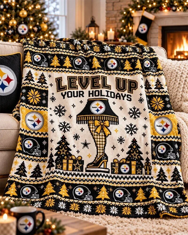 Pittsburgh Steelers Level Up Your Holidays Christmas Flannel Blanket