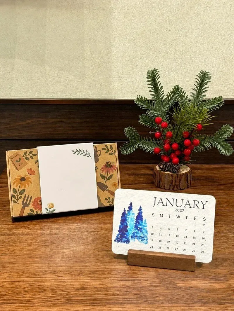 Eco-Friendly Plantable Seed Paper Desk Calendar 2027 with Watercolor Art