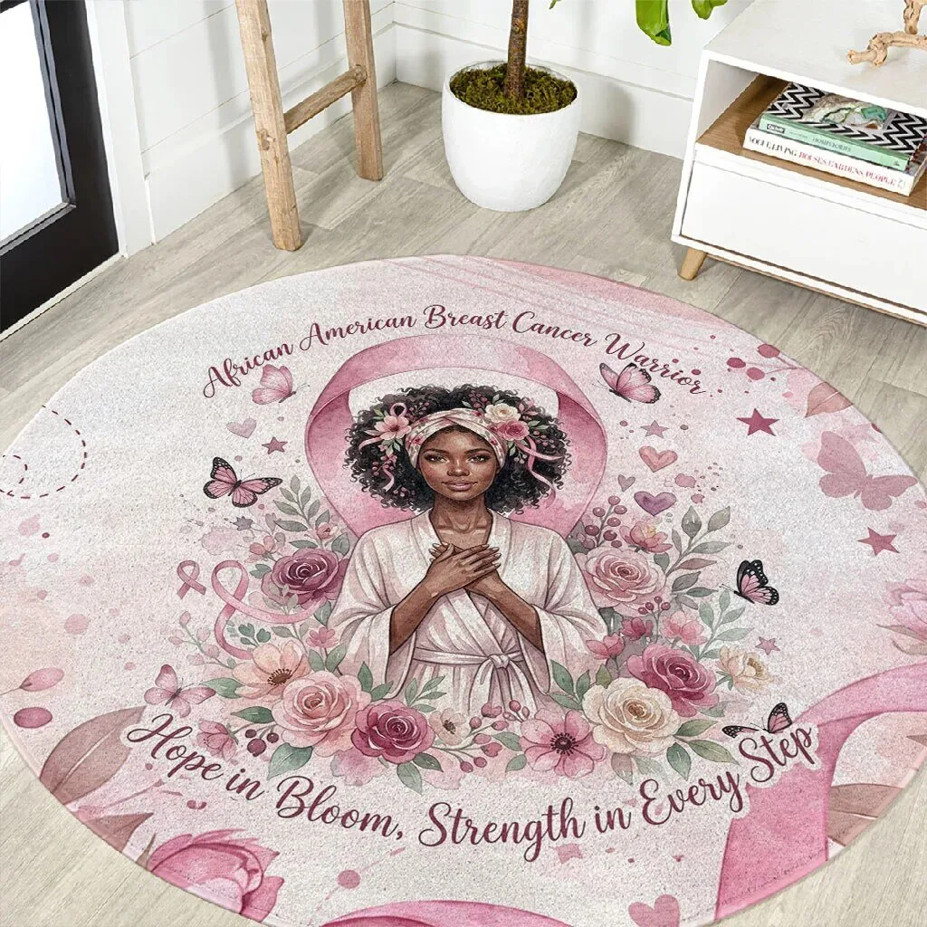 African American Breast Cancer Warrior Hope in Bloom Strength in Every Step Round Rug