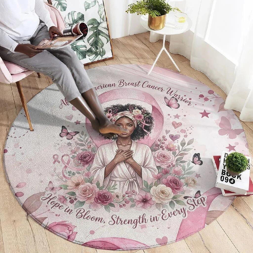 African American Breast Cancer Warrior Hope in Bloom Strength in Every Step Round Rug