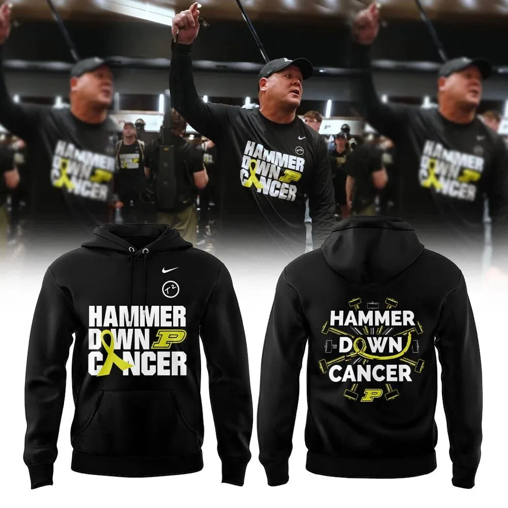 Purdue Boilermakers Hammer Down Cancer Awareness Black Hoodie