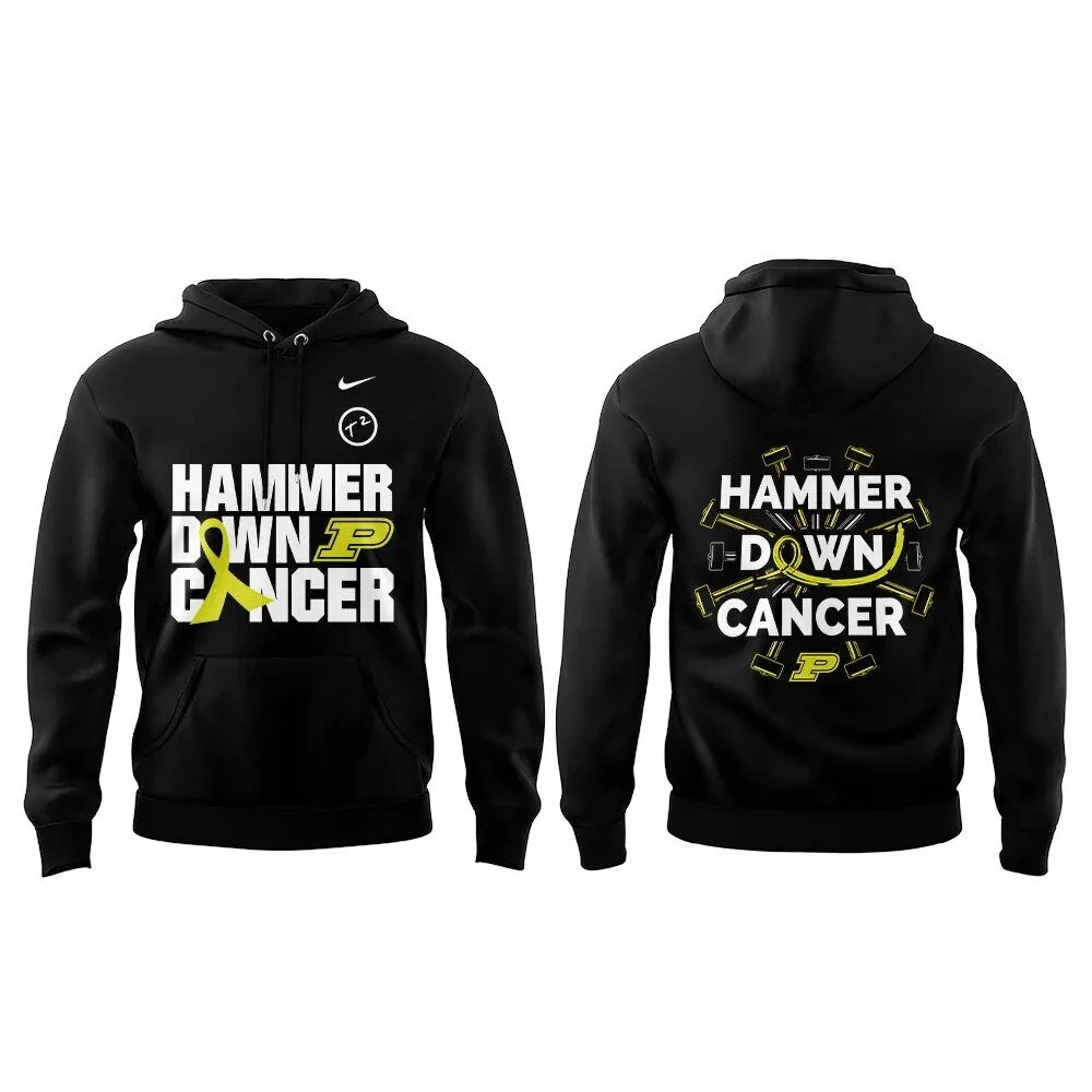 Purdue Boilermakers Hammer Down Cancer Awareness Black Hoodie