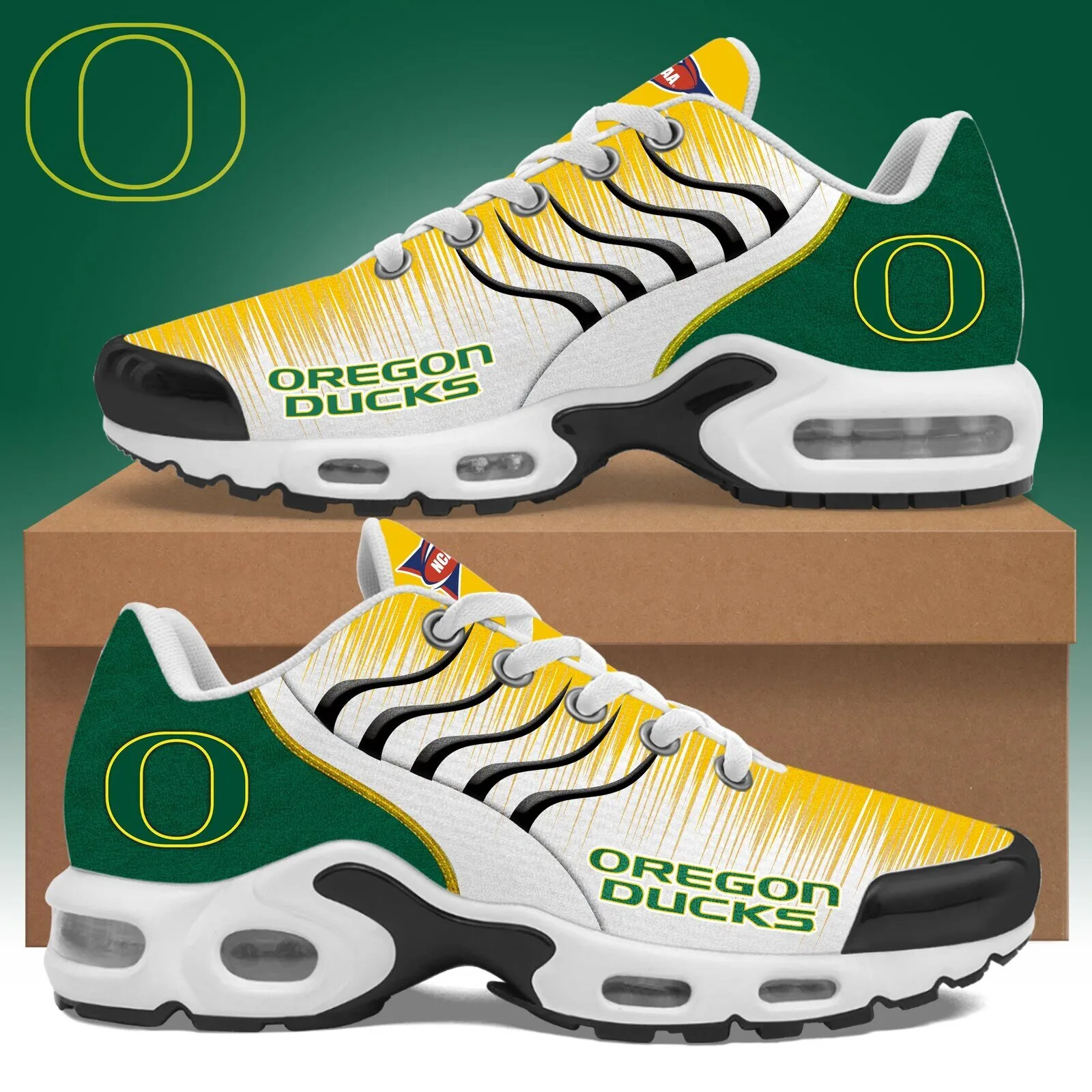 Oregon Ducks NCAA Team Logo Yellow and Green Athletic Shoes