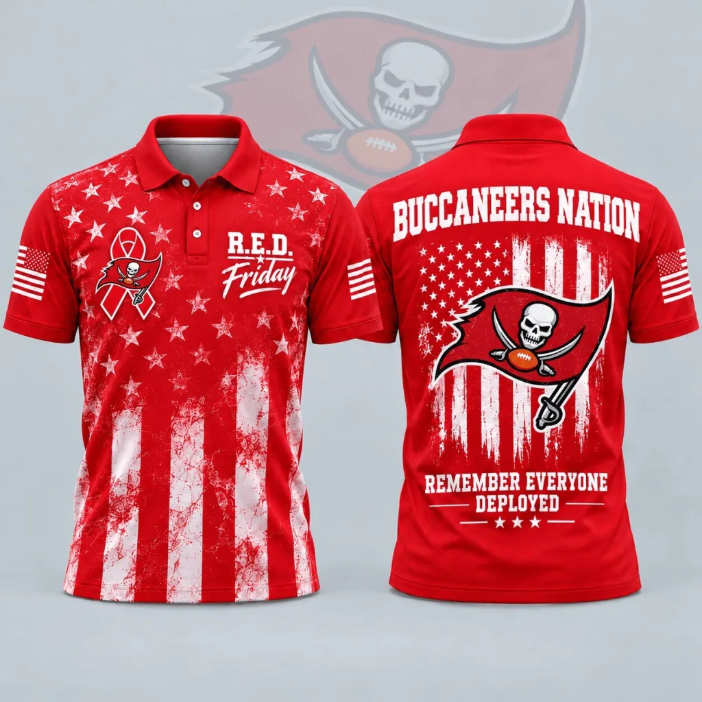 R.E.D. Friday Polo Shirt for Remember Everyone Deployed - Tampa Bay Buccaneers R.E.D. Friday Polo Shirt for Remember Everyone Deployed - Tampa Bay Buccaneers