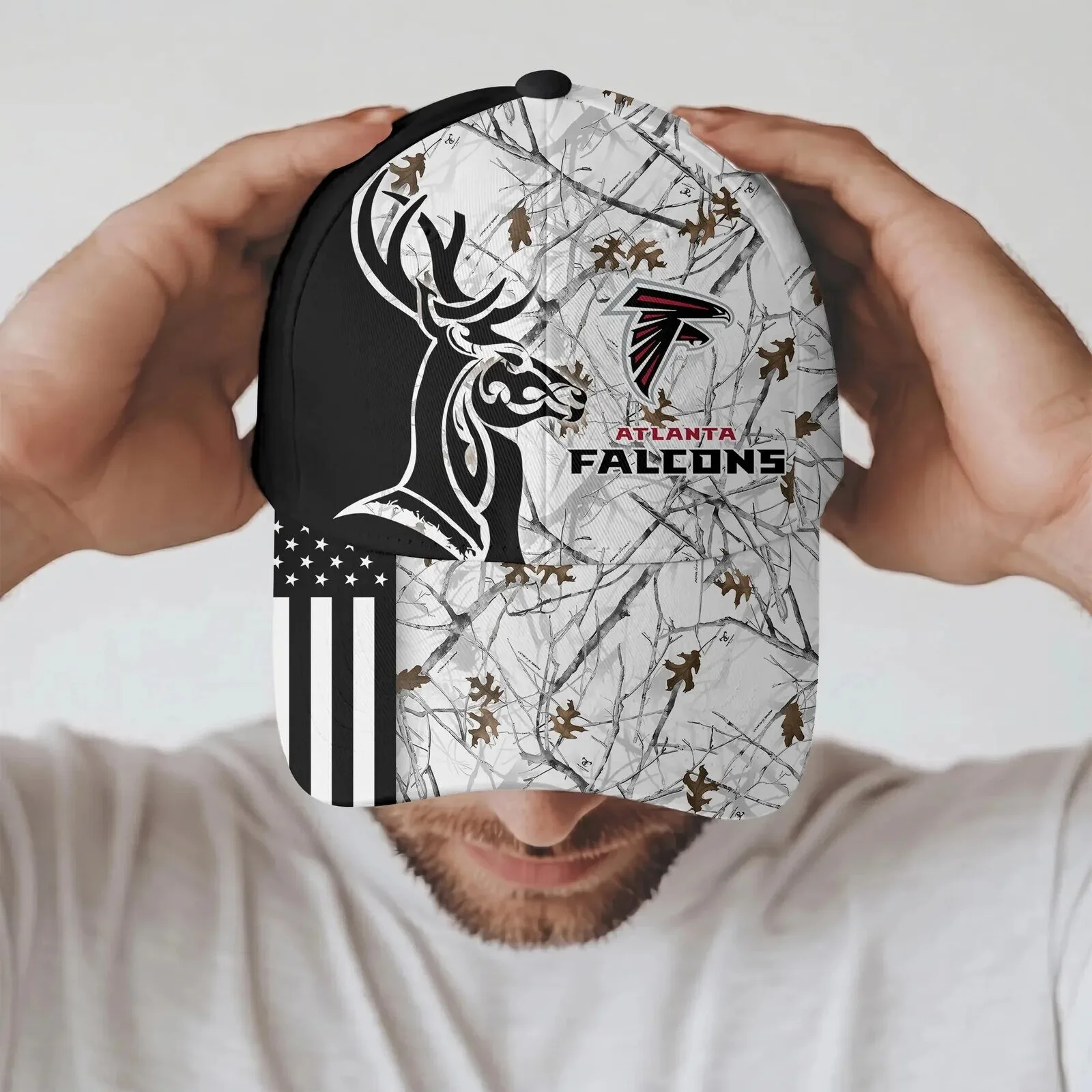 Atlanta Falcons Deer Hunting Camouflage American Flag Baseball Cap Hat