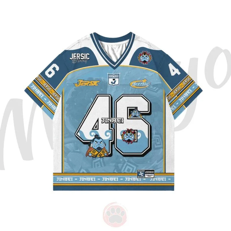 Home 23 Jinbei One Piece Anime Blue Number 46 Cosplay Hockey Jersey