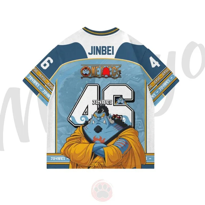 Jinbei One Piece Anime Blue Number 46 Cosplay Hockey Jersey