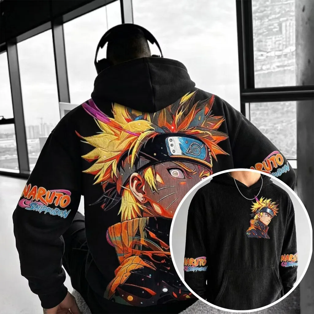 Naruto Shippuden Anime Manga Character Art Black Corduroy Hoodie