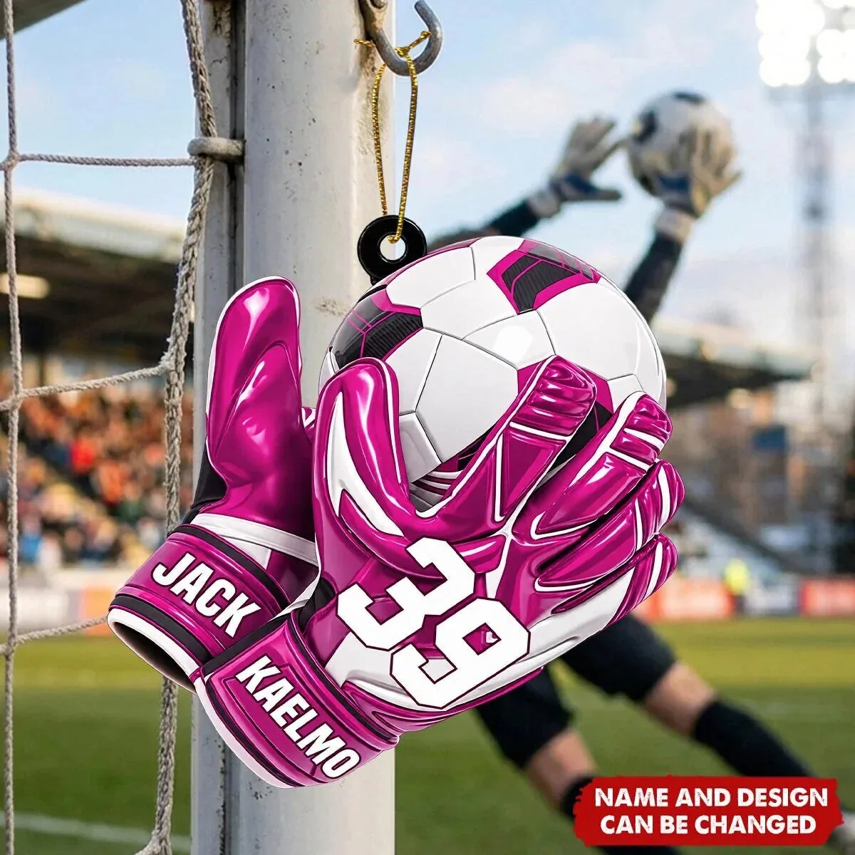 Customizable Christmas Tree Ornament with Soccer Goalkeeper Gloves and Ball