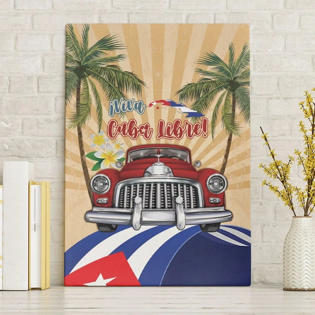 Home 7 Viva Cuba Libre Red Classic Car Tropical Palm Trees Canvas Wall Art