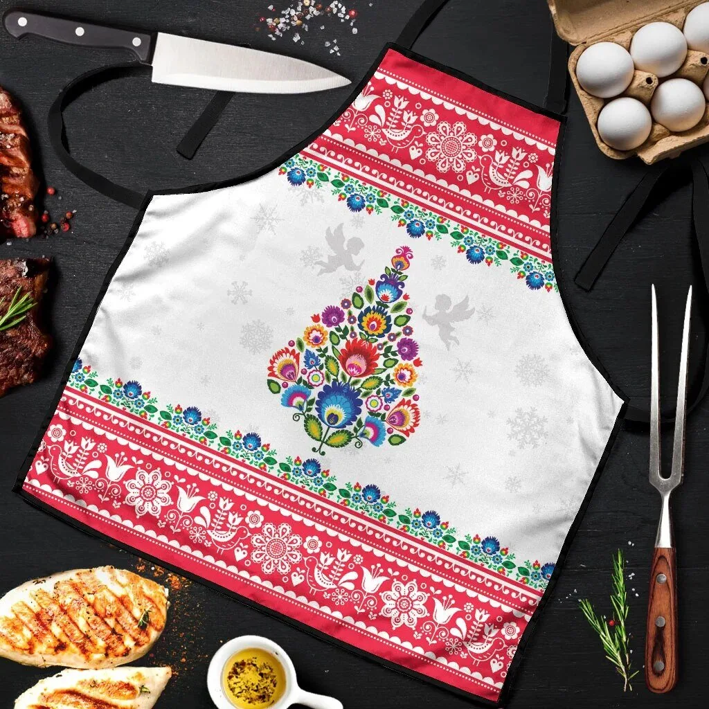Polish Folk Art Christmas Tree Pattern Holiday Cooking Kitchen Apron