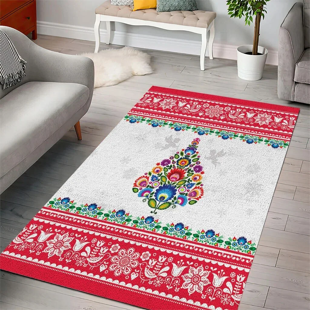 Polish Folk Art Christmas Tree Pattern Traditional Poland Area Rug