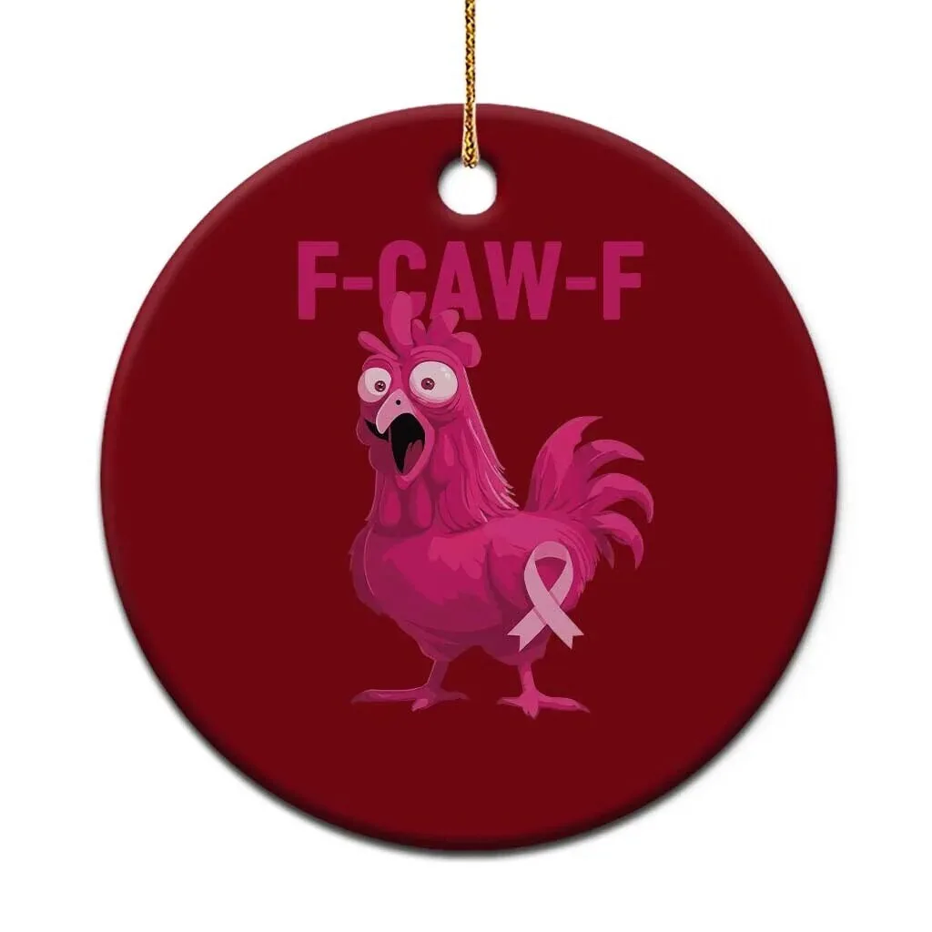 Funny Pink Chicken Breast Cancer Awareness Ribbon Ceramic Christmas Ornament