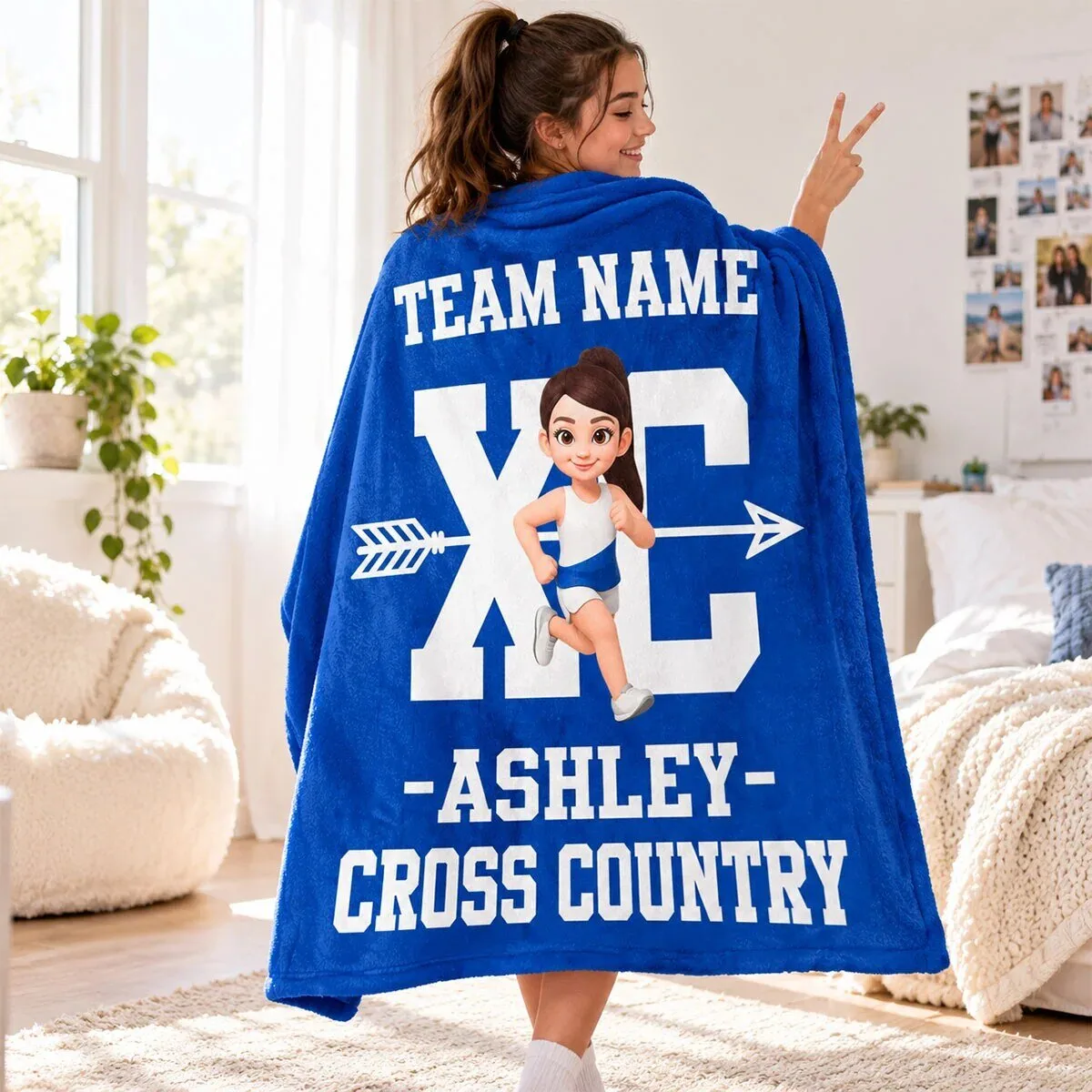 Personalized Cross Country Runner Fleece Blanket with Custom Name and Team