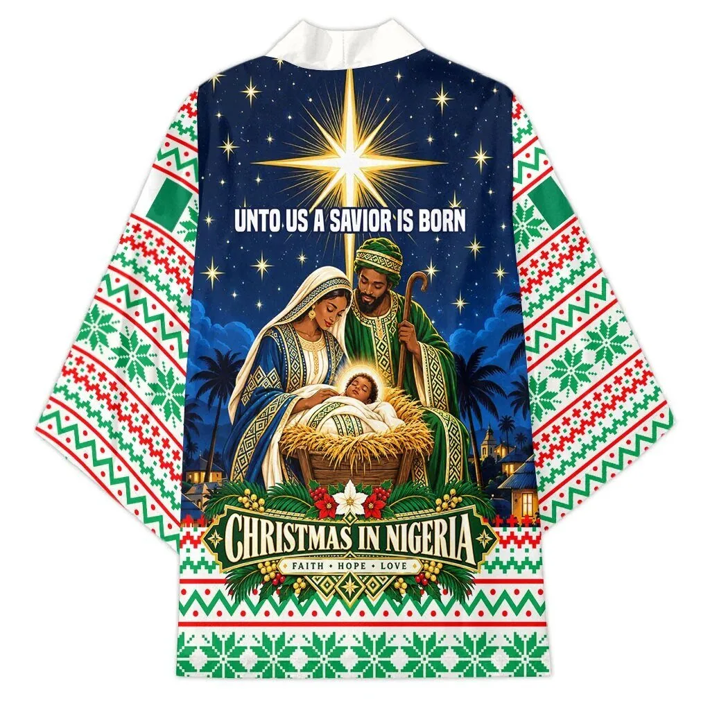 Nigeria Jesus Christmas Faith Light Kimono Nigerian Flag Nativity Scene Kimono Robe