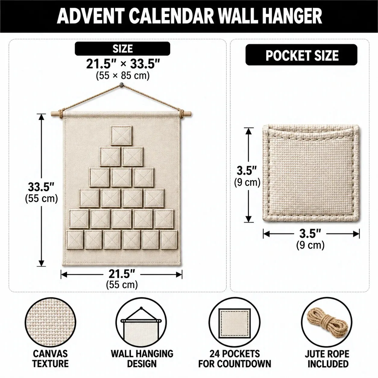 Christmas Nativity Scene Advent Calendar Wall Hanging Tapestry