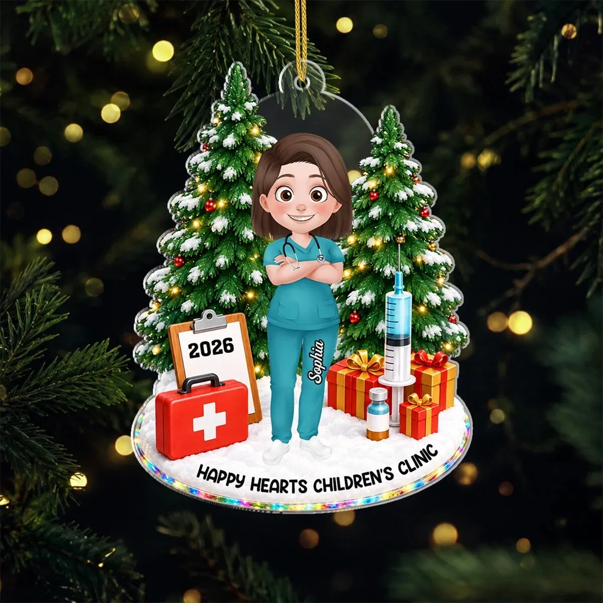 Personalized Nurse Christmas Tree Ornament with Custom Name and Clinic