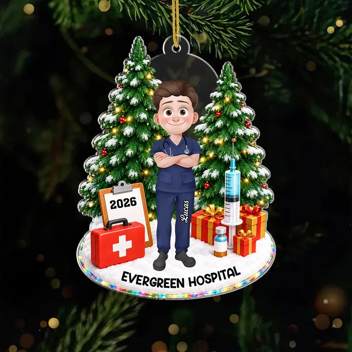 Personalized Nurse Christmas Tree Ornament with Custom Name and Clinic