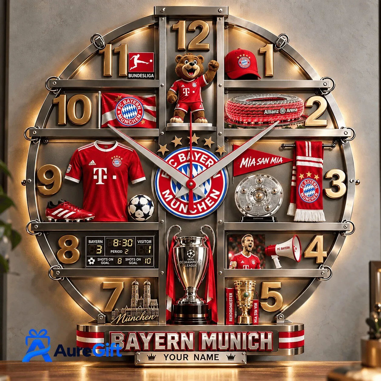 Bayern Munich Bundesliga Matchday Personalized Name Acrylic Wall Clock