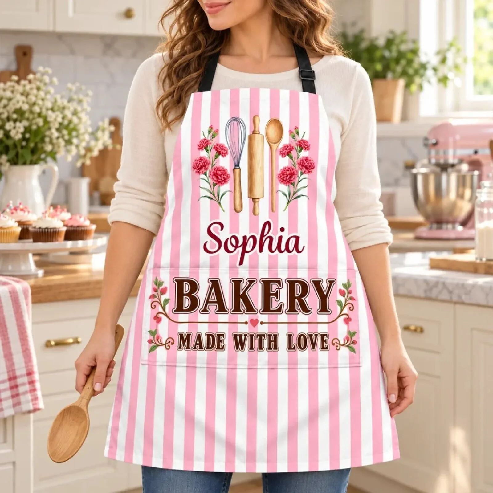 Home 11 Personalized Floral Bakery Apron with Pocket for Bakers and Home Chefs