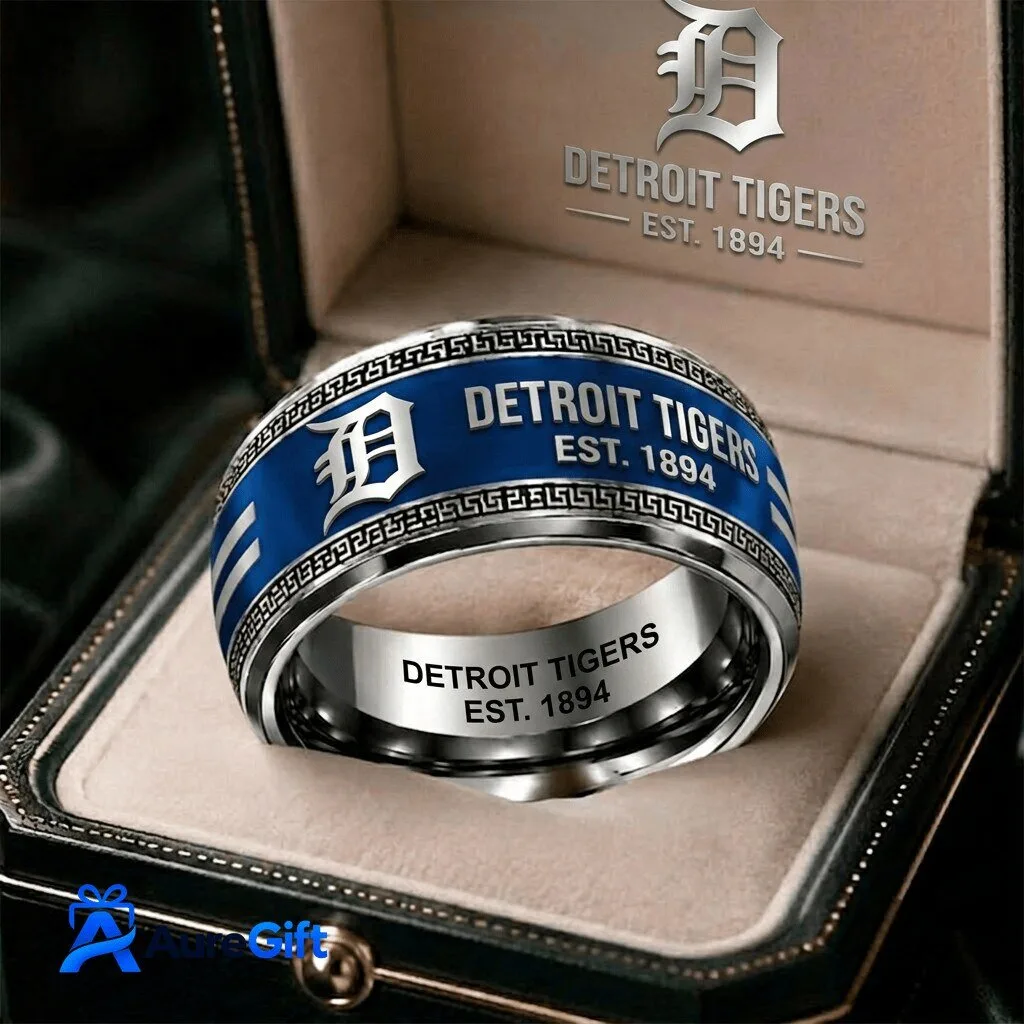 Detroit Tigers MLB Baseball Team Logo Blue Band Ring