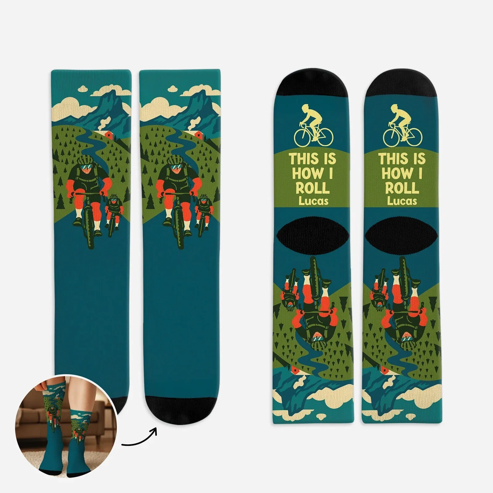 Personalized Mountain Biking Adventure Socks - Custom Cycling Gift for Men