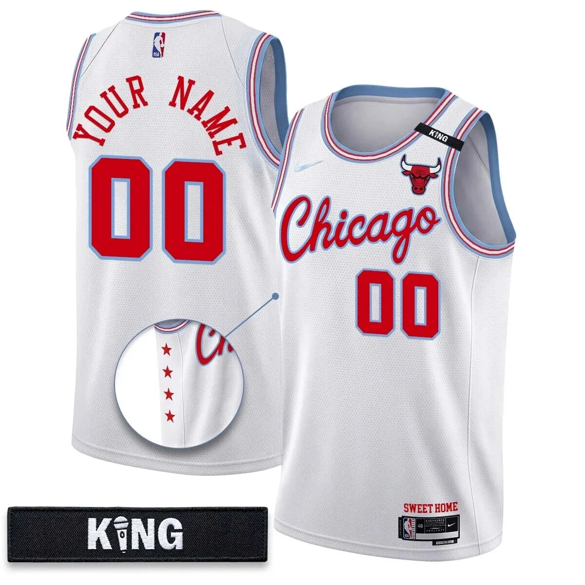 Custom City Edition Basketball Jersey in White for Chicago Bulls