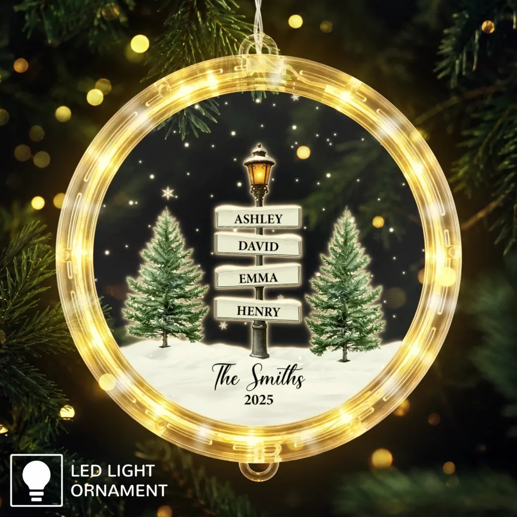 Personalized Family Name Christmas Tree LED Light Ornament Personalized Family Name Christmas Tree LED Light Ornament