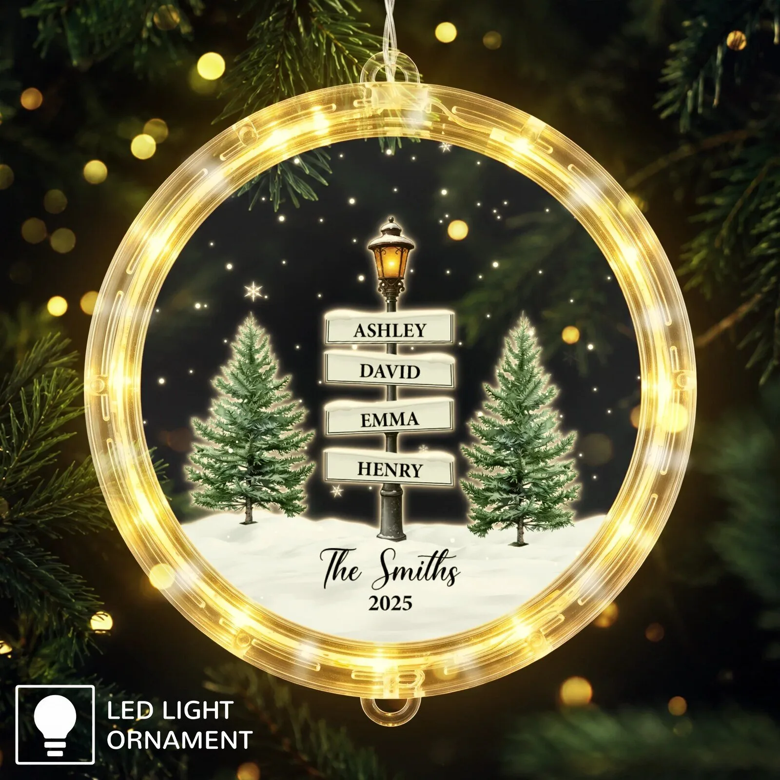 Personalized Family Name Christmas Tree LED Light Ornament 6 Personalized Family Name Christmas Tree LED Light Ornament