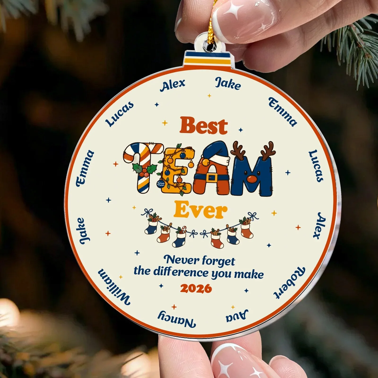Best Team Ever Personalized Christmas Ornament with Custom Names and Year
