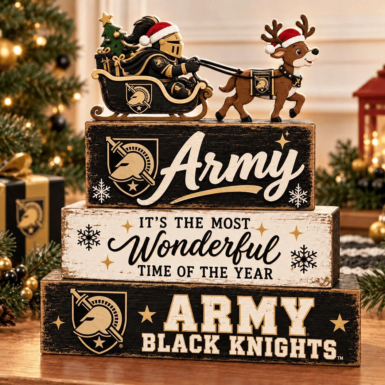 Army Black Knights Football Christmas Holiday Wooden Tabletop Sign