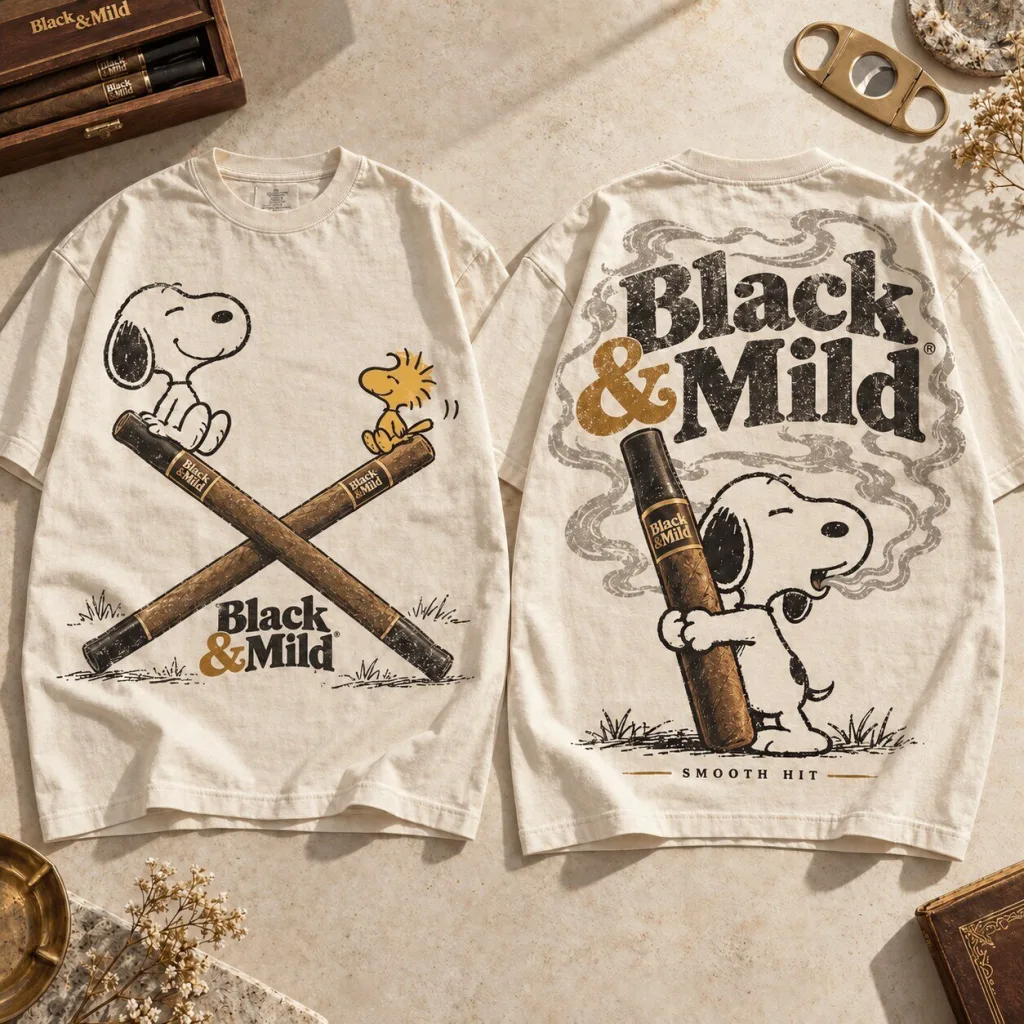 Black & Mild Snoopy Peanuts Character Smooth Hit Cigar Lovers T-Shirt Black & Mild Snoopy Peanuts Character Smooth Hit Cigar Lovers T-Shirt